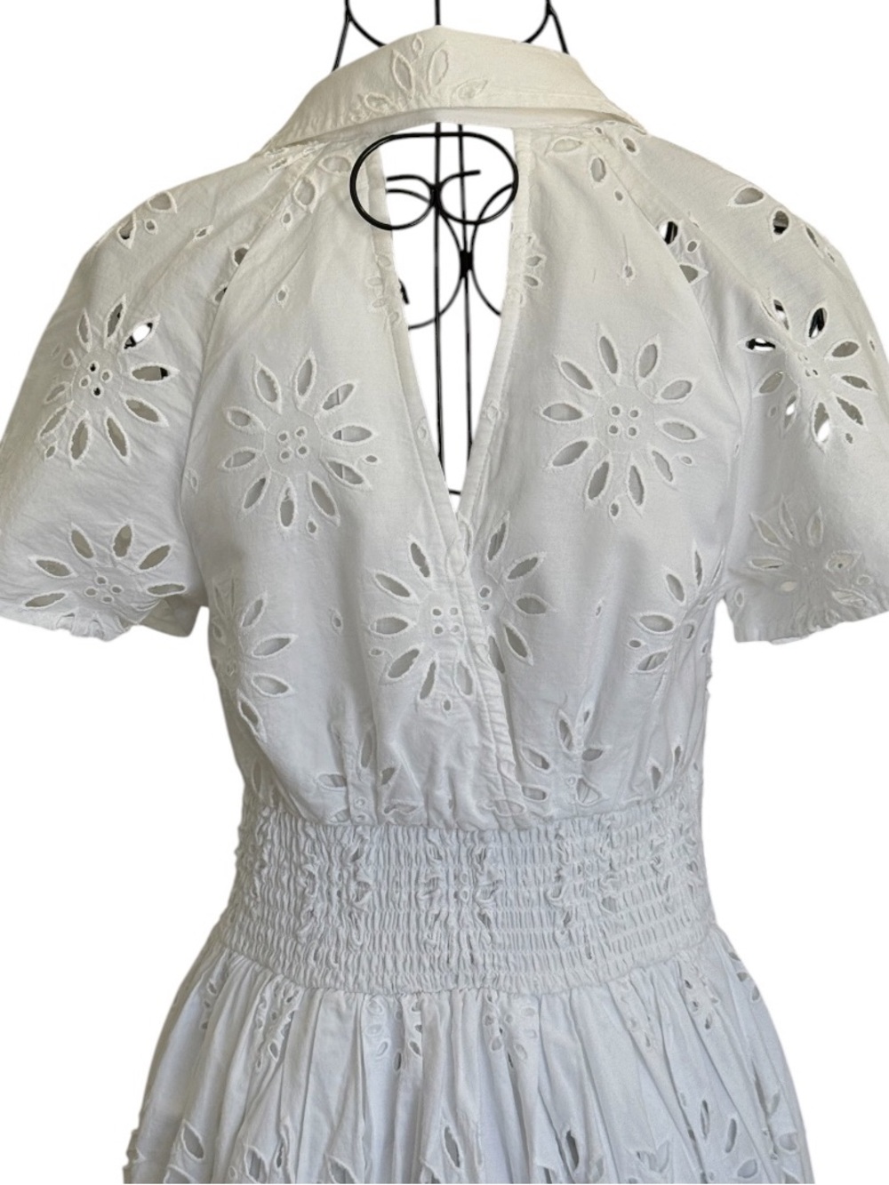 Maeve Anthropologie Eyelet Wrap Midi Dress XS White Cotton Resort Vacation - Picture 9 of 16